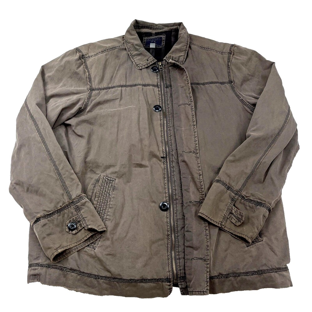 Converse Jacket Men Large Brown Canvas Flannel Lined Shacket Bomber Field Skate